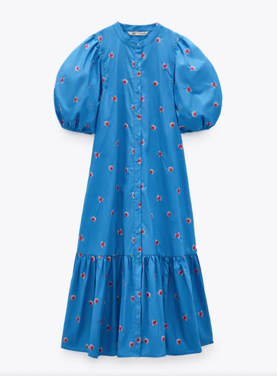 zara blue embroidered dress
